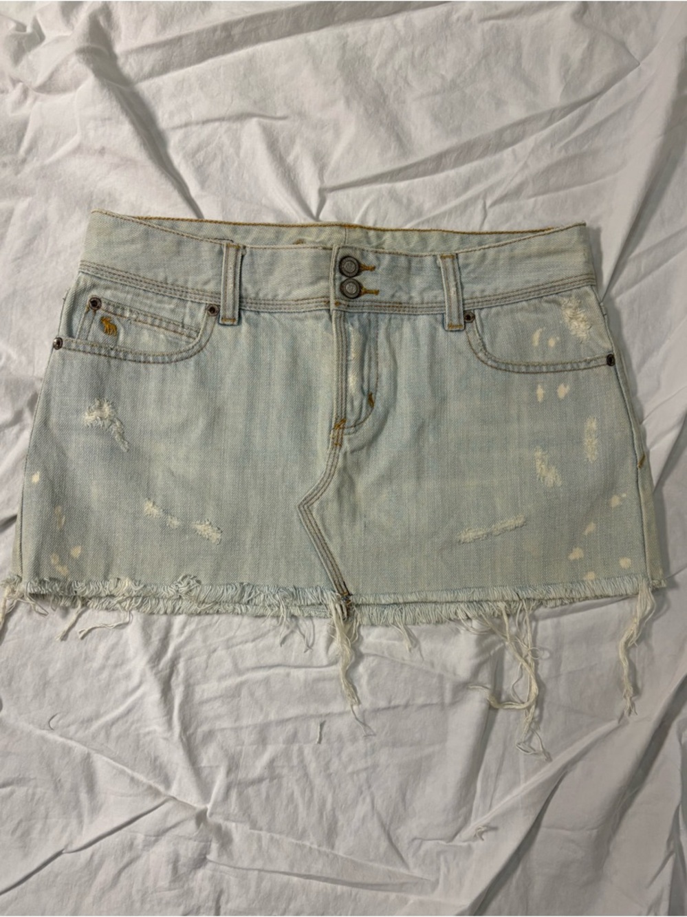 Vintage Y2K Abercrombie & Fitch Light Wash Frayed Destroyed Denim Mini Skirt